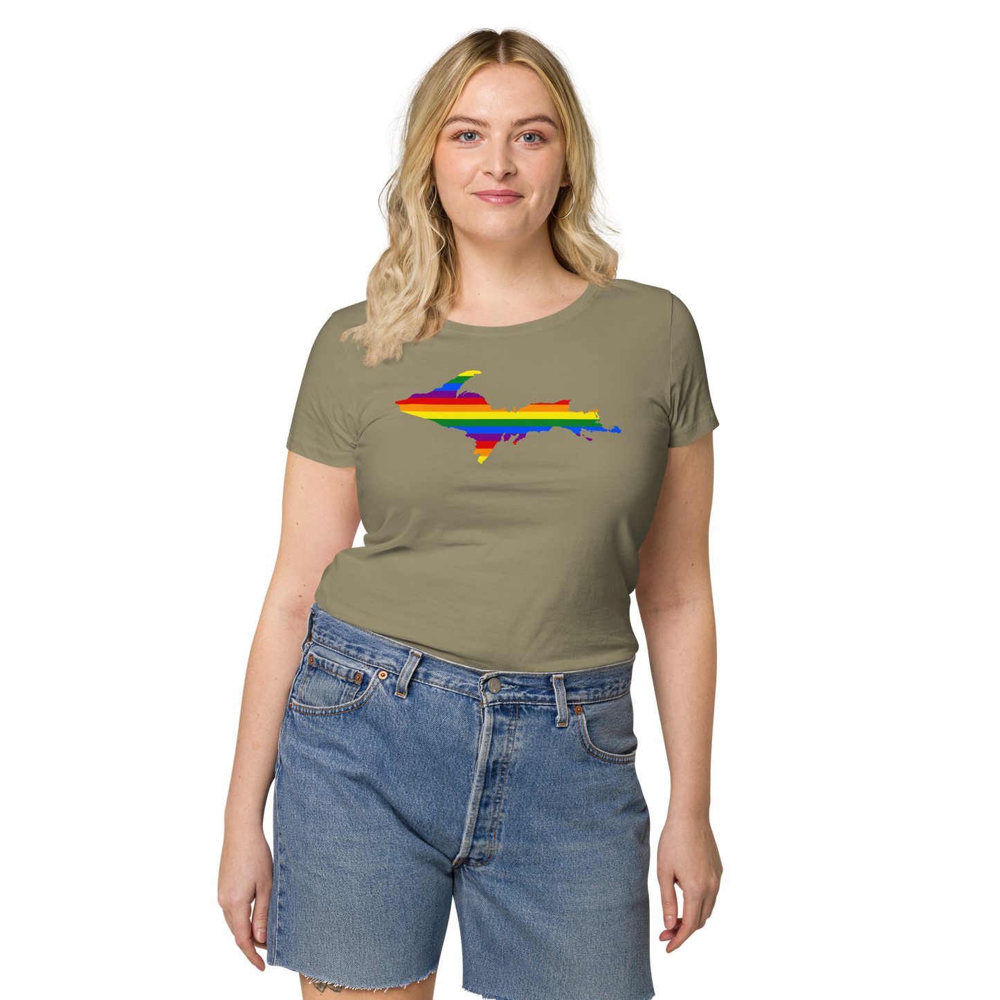 Michigan Upper Peninsula T-Shirt (w/ UP Pride Flag Outline) | Women's Organic