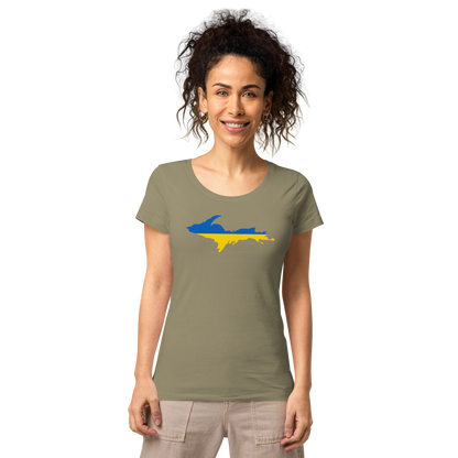 Michigan Upper Peninsula T-Shirt (w/ UP Ukraine Flag Outline) | Women's Organic