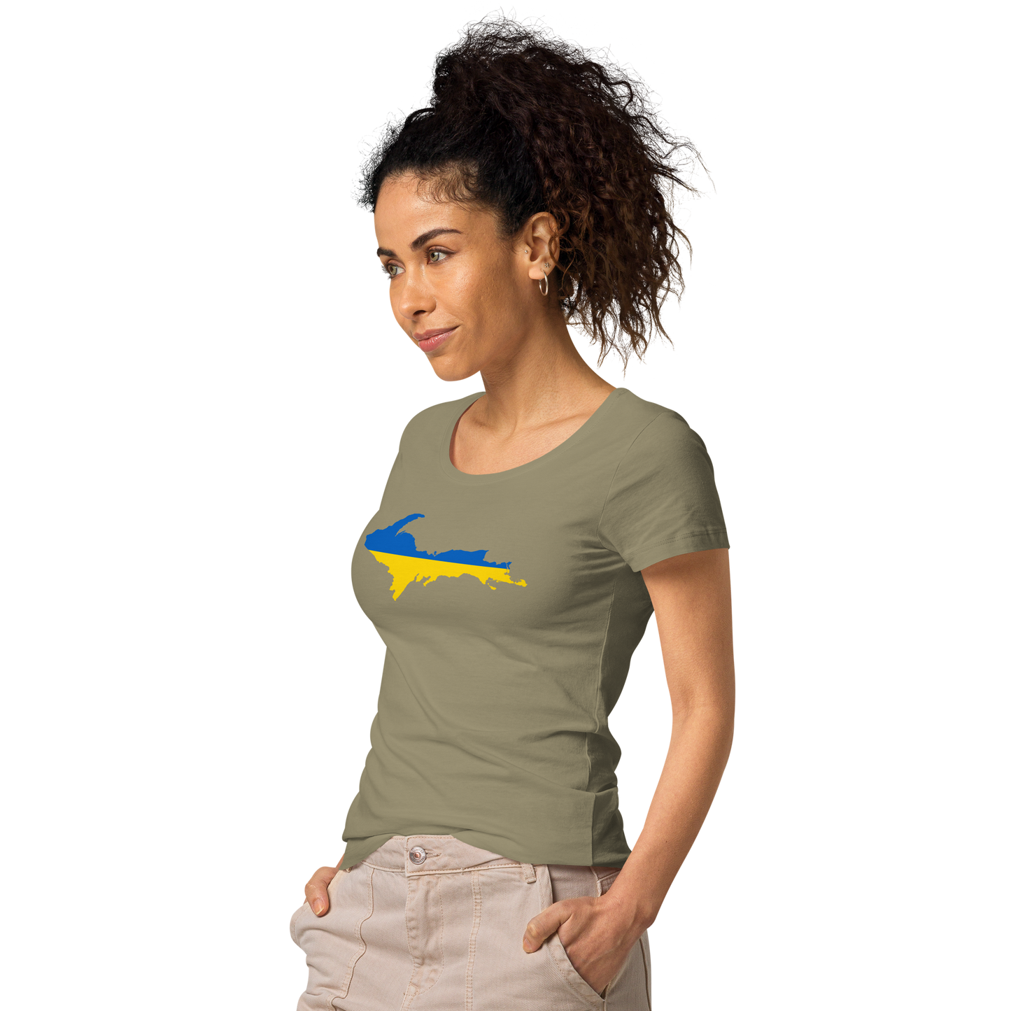 Michigan Upper Peninsula T-Shirt (w/ UP Ukraine Flag Outline) | Women's Organic