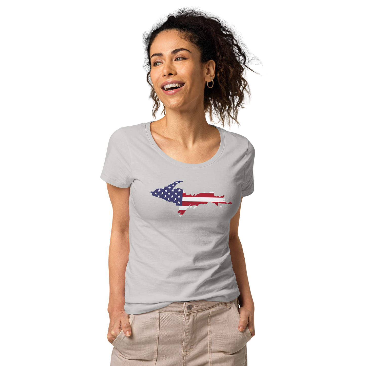 Michigan Upper Peninsula T-Shirt (w/ UP USA Flag Outline | Women's Organic