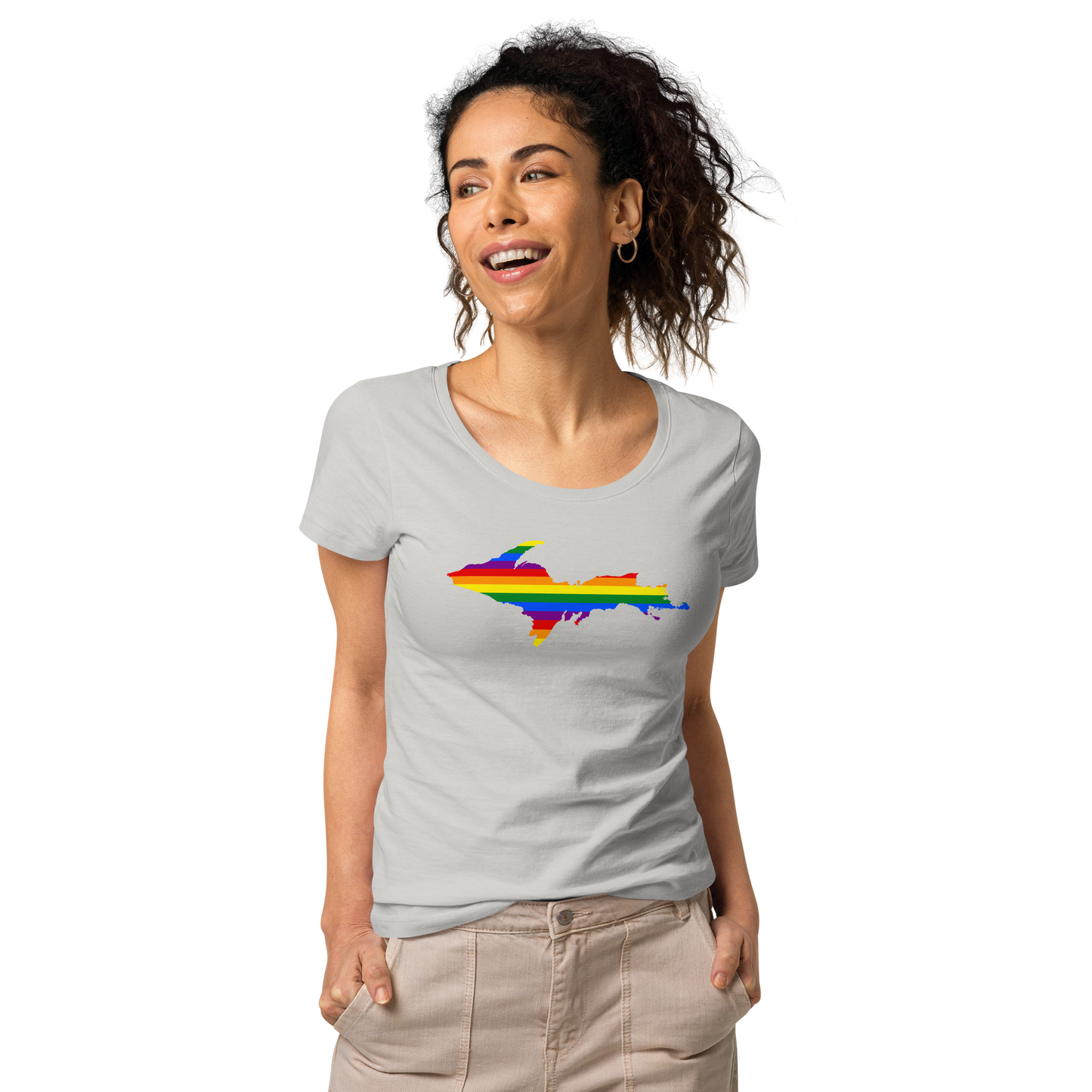 Michigan Upper Peninsula T-Shirt (w/ UP Pride Flag Outline) | Women's Organic