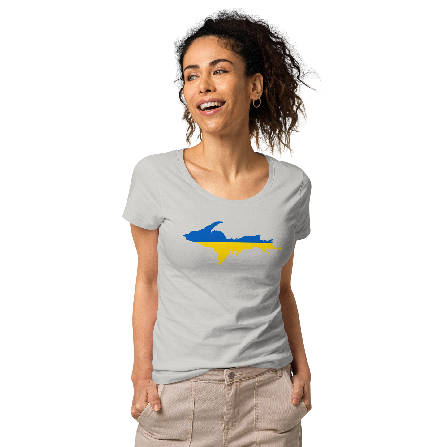 Michigan Upper Peninsula T-Shirt (w/ UP Ukraine Flag Outline) | Women's Organic