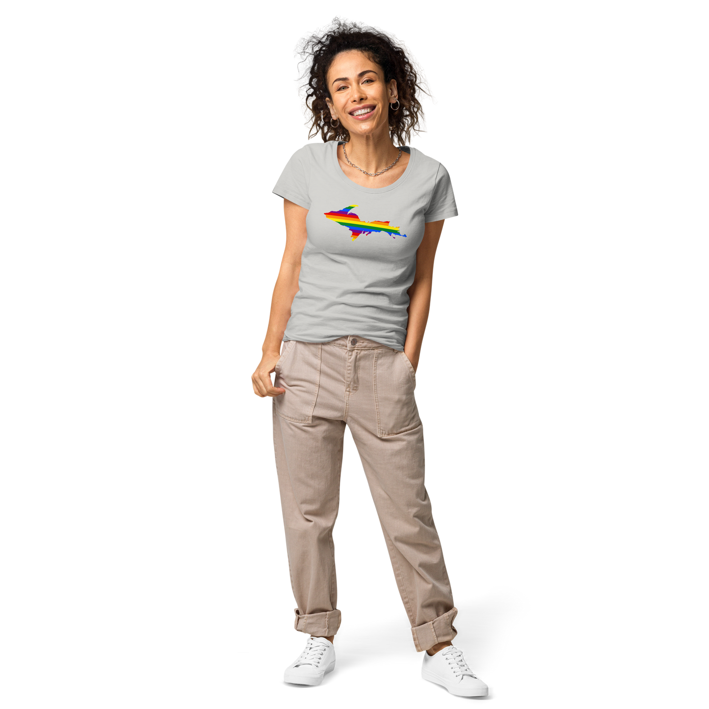 Michigan Upper Peninsula T-Shirt (w/ UP Pride Flag Outline) | Women's Organic