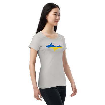 Michigan Upper Peninsula T-Shirt (w/ UP Ukraine Flag Outline) | Women's Organic