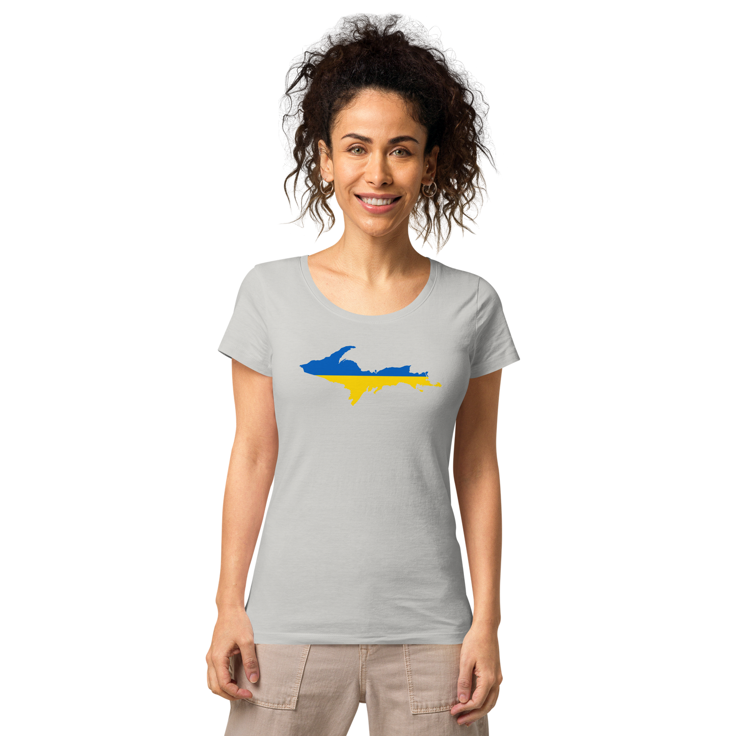 Michigan Upper Peninsula T-Shirt (w/ UP Ukraine Flag Outline) | Women's Organic