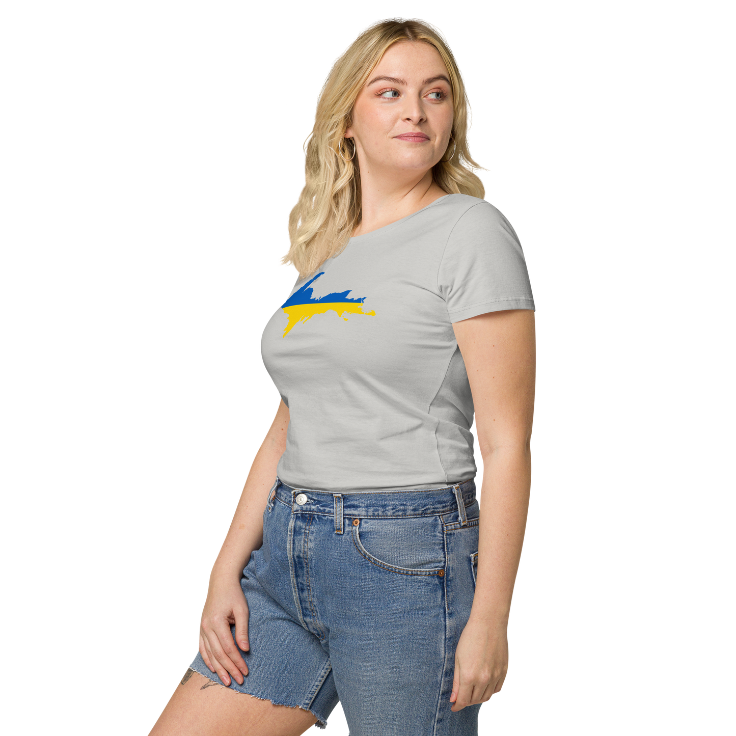 Michigan Upper Peninsula T-Shirt (w/ UP Ukraine Flag Outline) | Women's Organic