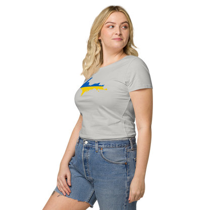 Michigan Upper Peninsula T-Shirt (w/ UP Ukraine Flag Outline) | Women's Organic