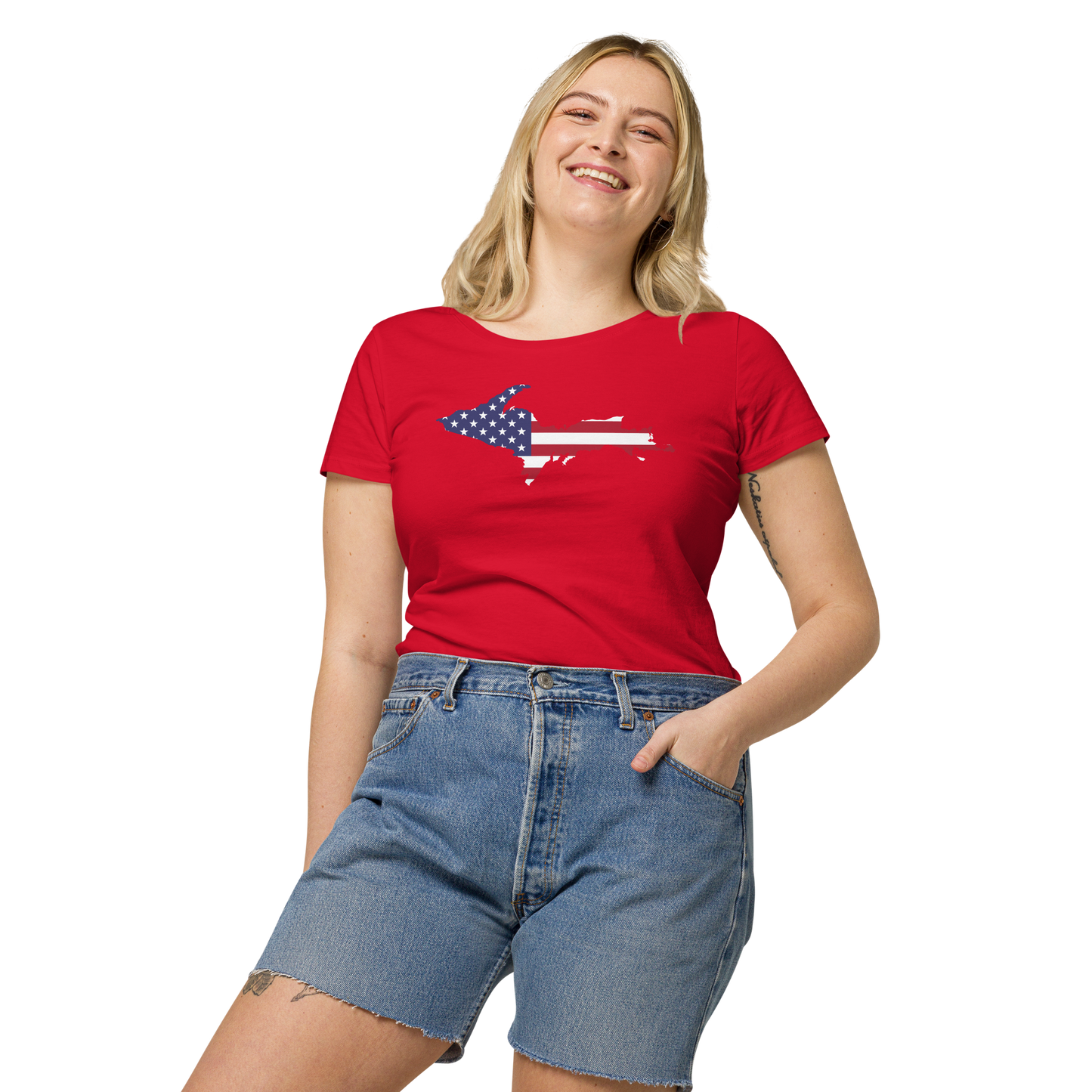 Michigan Upper Peninsula T-Shirt (w/ UP USA Flag Outline | Women's Organic