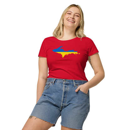 Michigan Upper Peninsula T-Shirt (w/ UP Ukraine Flag Outline) | Women's Organic