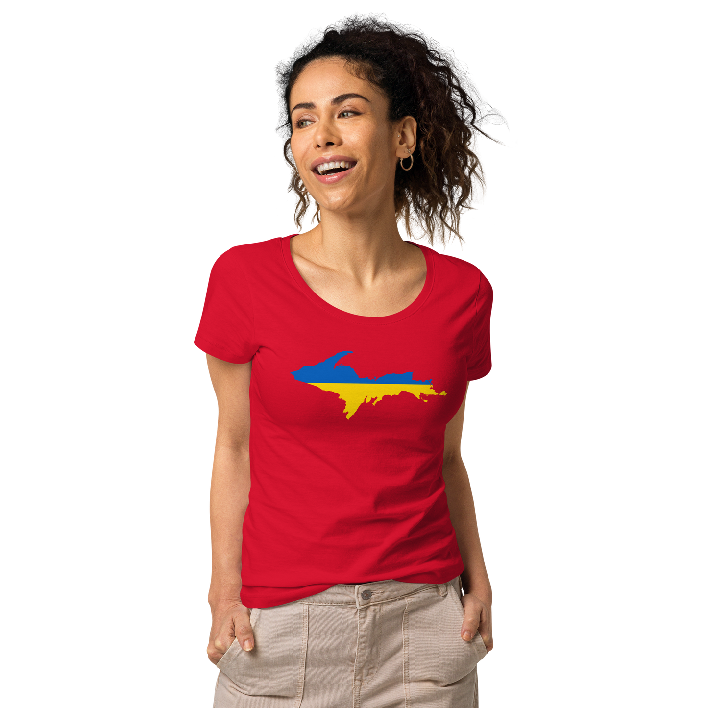 Michigan Upper Peninsula T-Shirt (w/ UP Ukraine Flag Outline) | Women's Organic