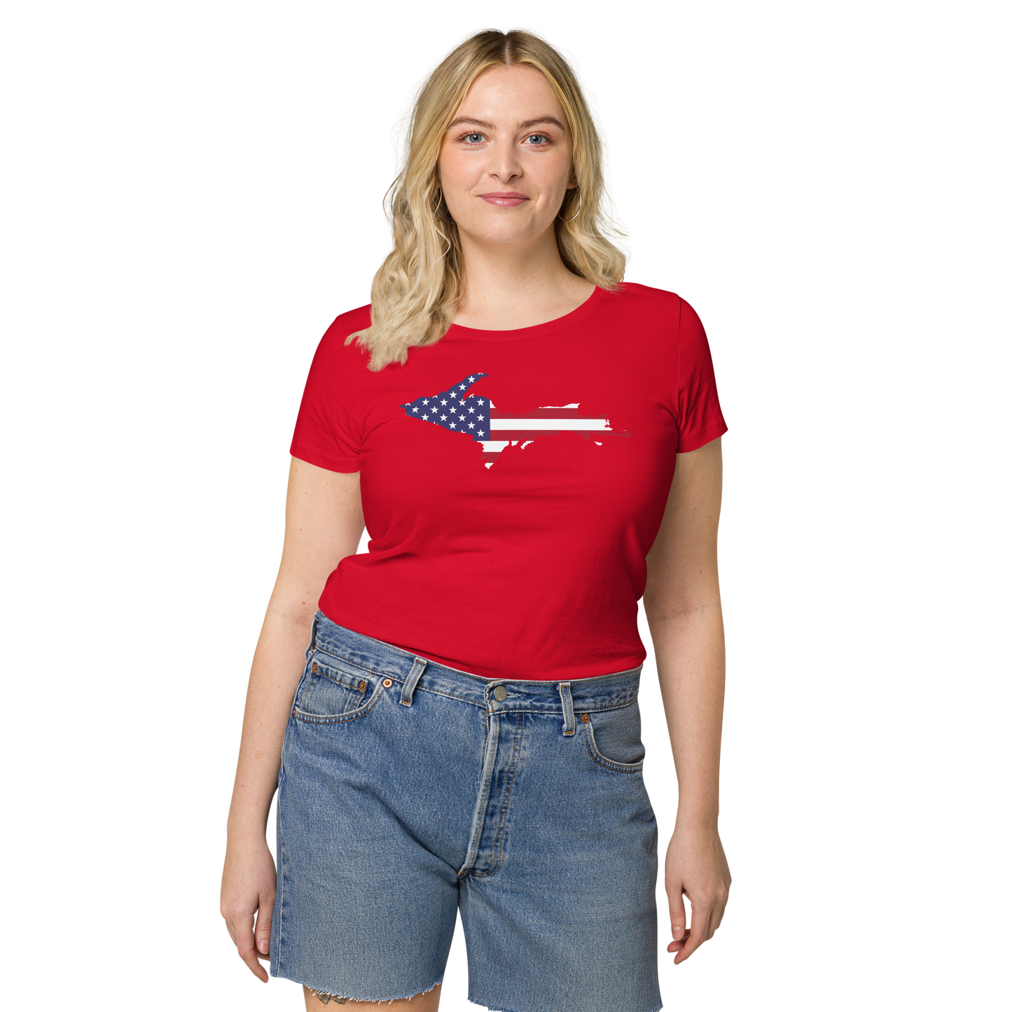 Michigan Upper Peninsula T-Shirt (w/ UP USA Flag Outline | Women's Organic