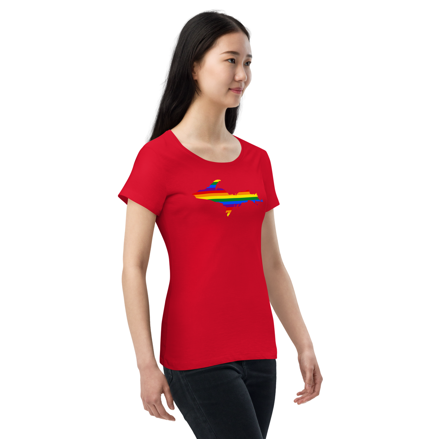 Michigan Upper Peninsula T-Shirt (w/ UP Pride Flag Outline) | Women's Organic