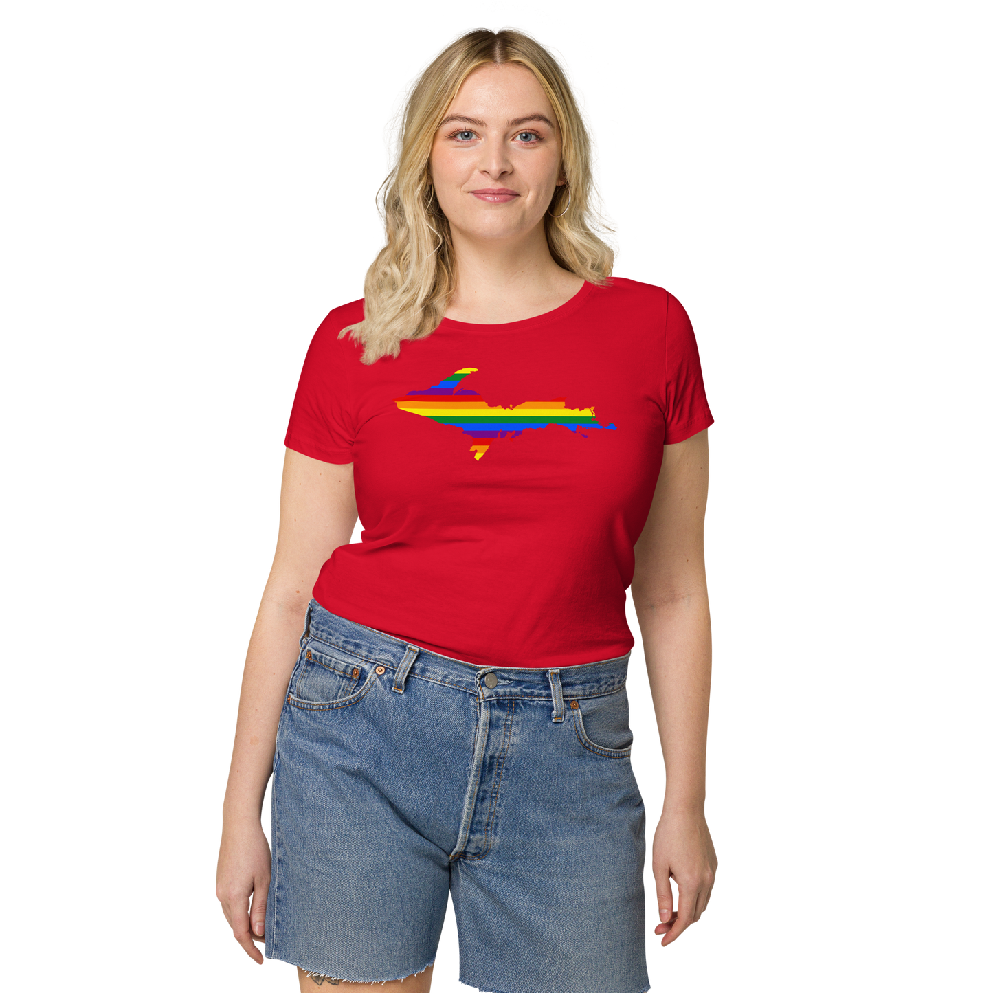 Michigan Upper Peninsula T-Shirt (w/ UP Pride Flag Outline) | Women's Organic