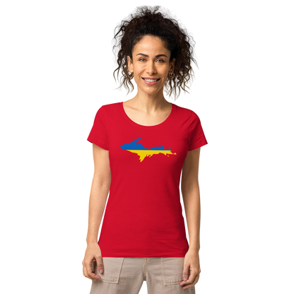 Michigan Upper Peninsula T-Shirt (w/ UP Ukraine Flag Outline) | Women's Organic