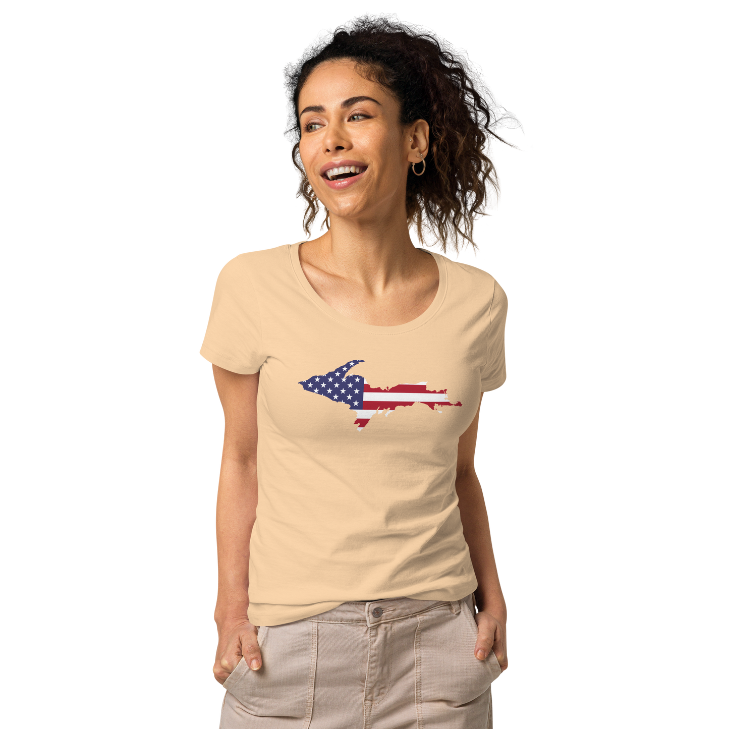 Michigan Upper Peninsula T-Shirt (w/ UP USA Flag Outline | Women's Organic