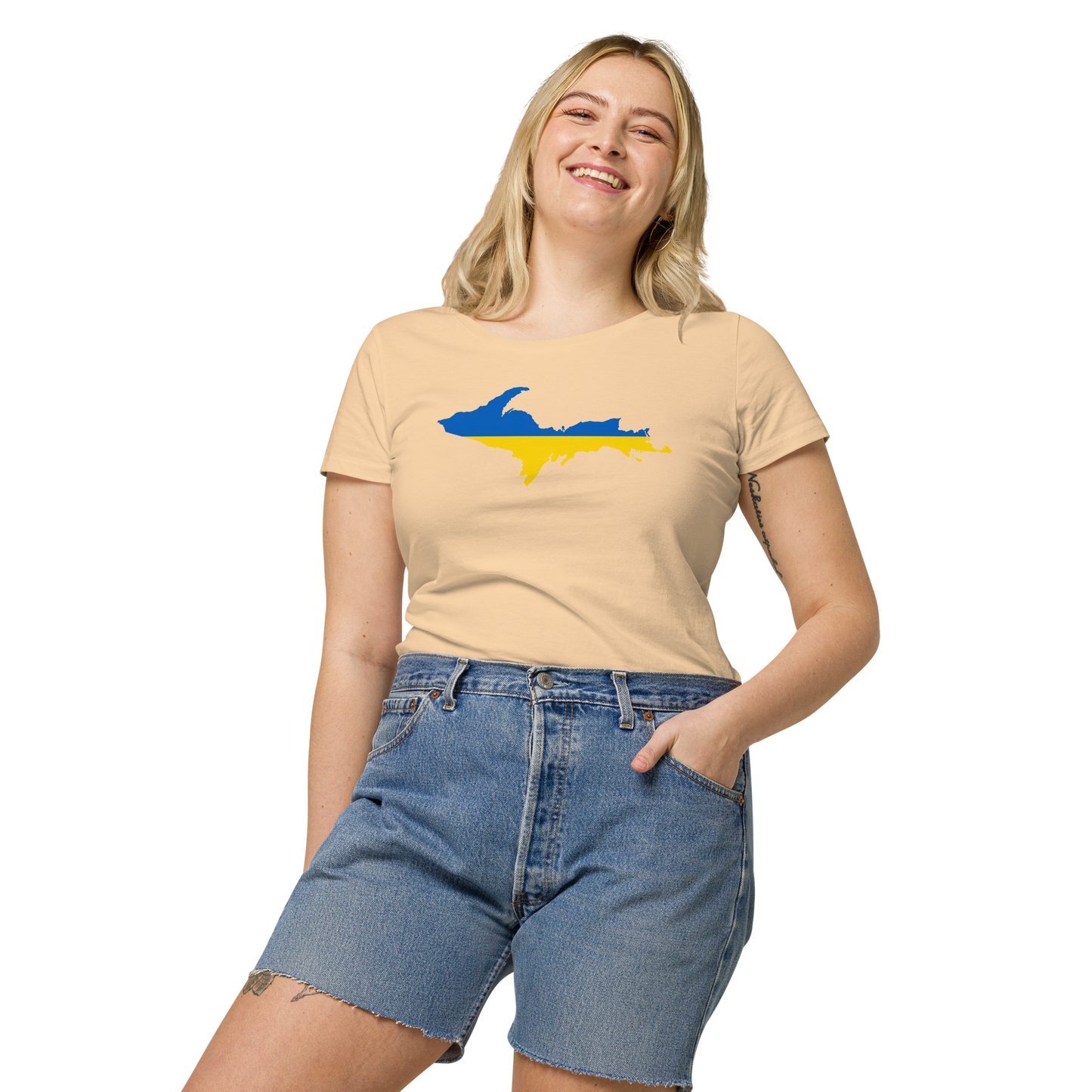 Michigan Upper Peninsula T-Shirt (w/ UP Ukraine Flag Outline) | Women's Organic