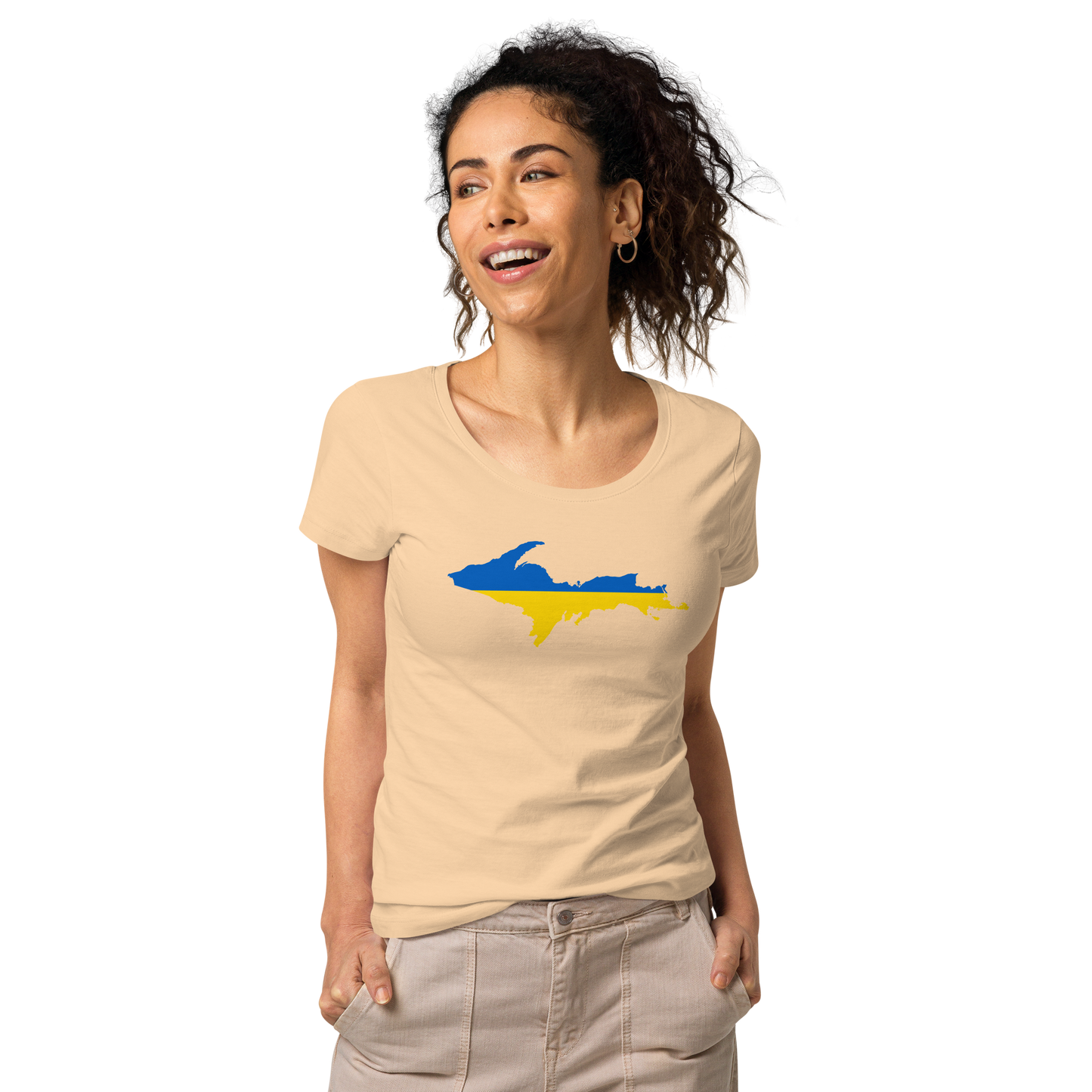 Michigan Upper Peninsula T-Shirt (w/ UP Ukraine Flag Outline) | Women's Organic