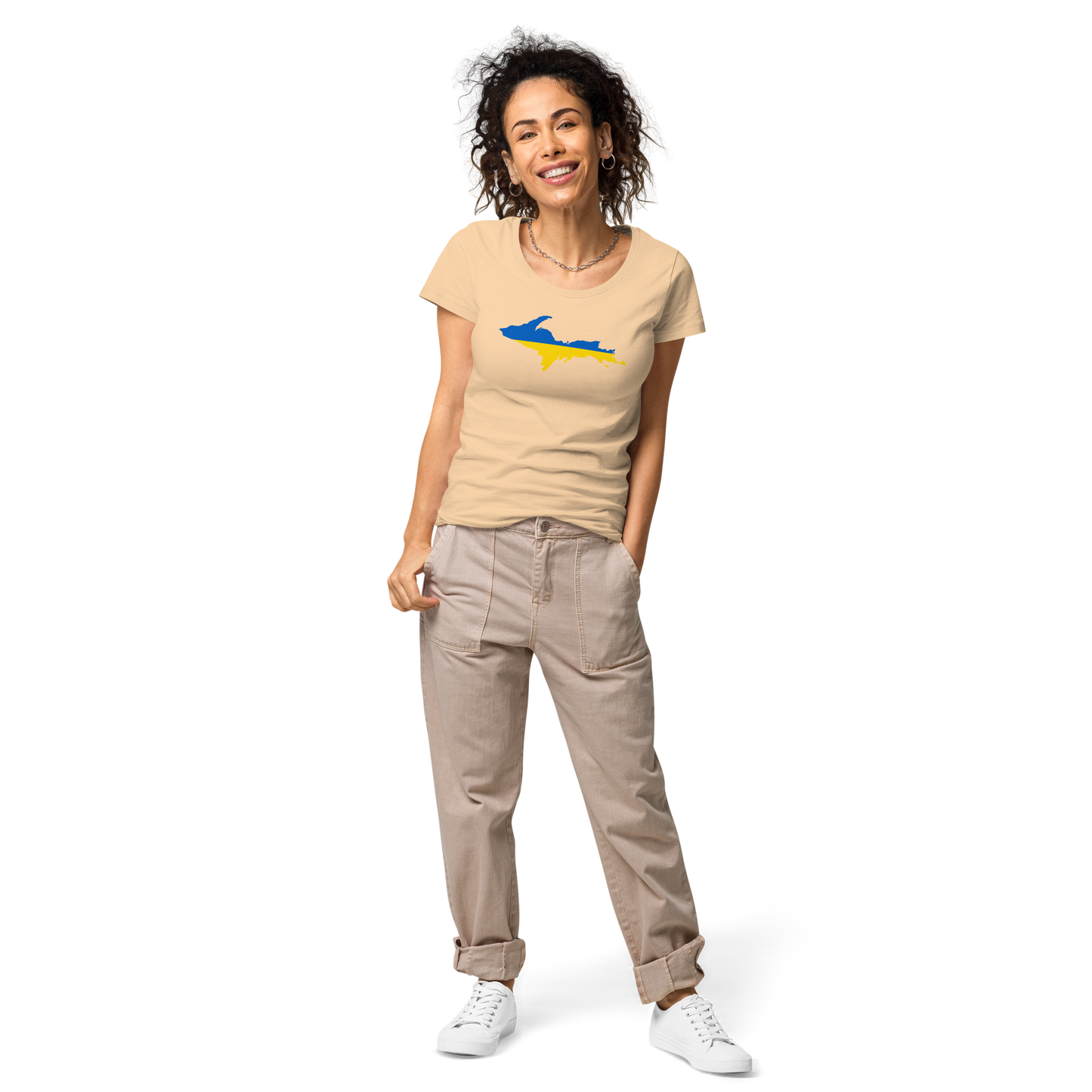 Michigan Upper Peninsula T-Shirt (w/ UP Ukraine Flag Outline) | Women's Organic