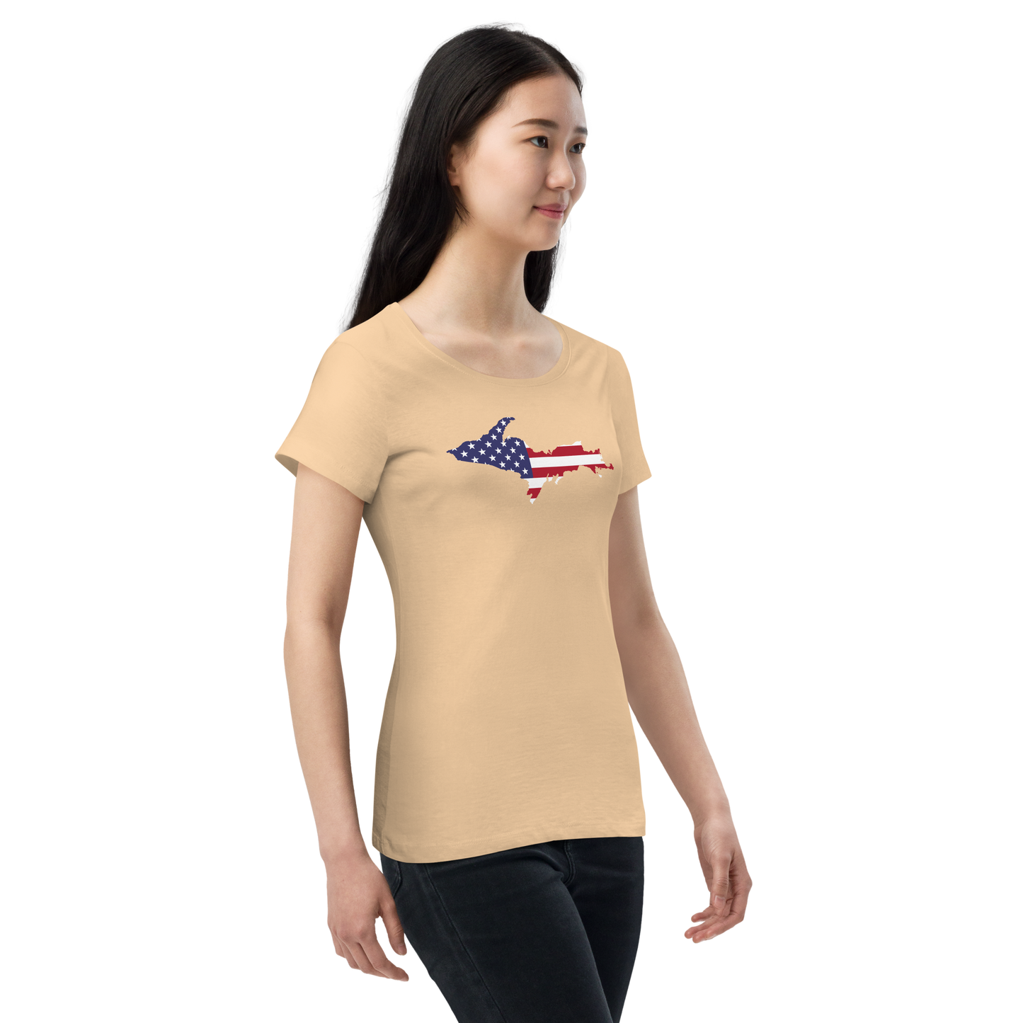 Michigan Upper Peninsula T-Shirt (w/ UP USA Flag Outline | Women's Organic