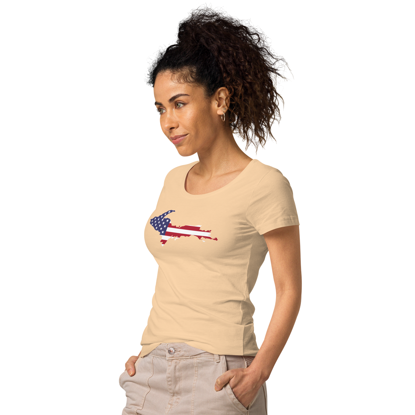 Michigan Upper Peninsula T-Shirt (w/ UP USA Flag Outline | Women's Organic