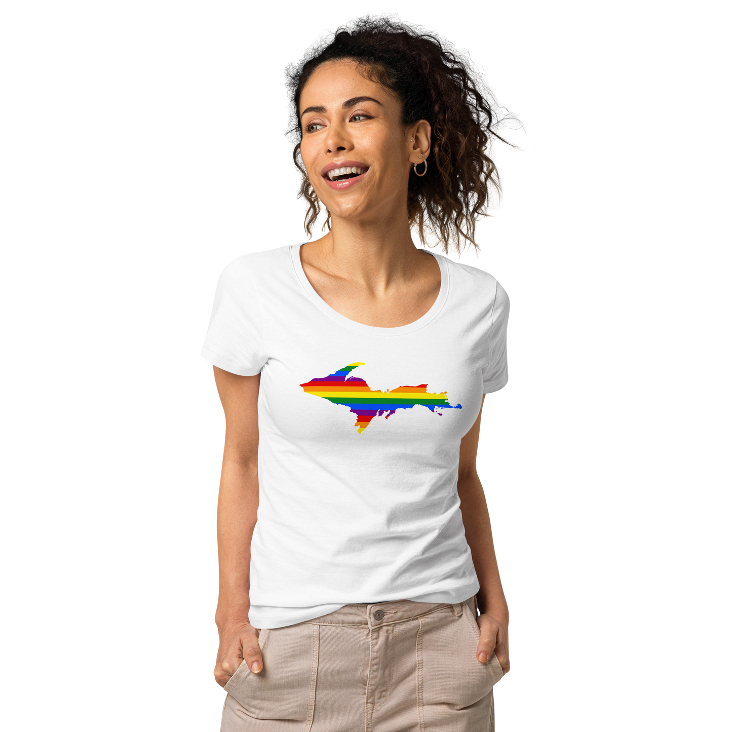 Michigan Upper Peninsula T-Shirt (w/ UP Pride Flag Outline) | Women's Organic