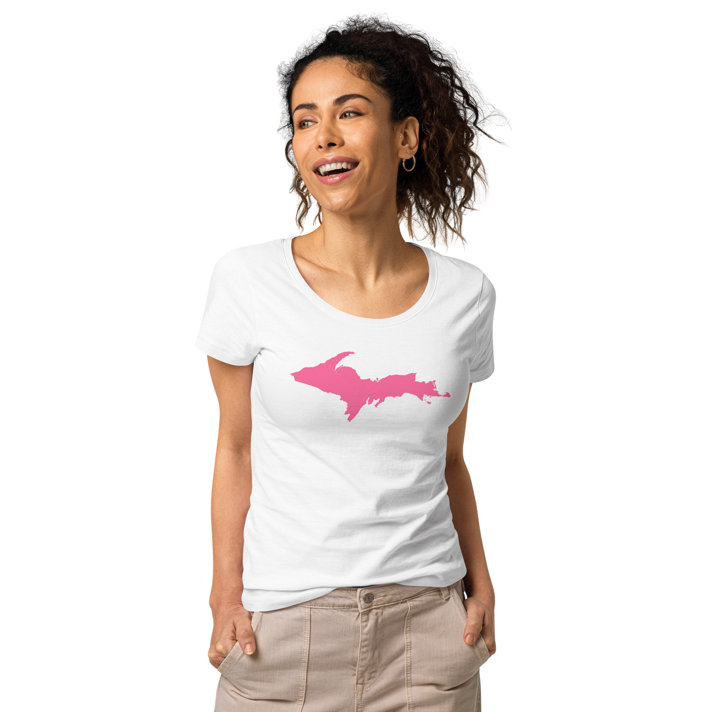 Michigan Upper Peninsula T-Shirt (w/ Pink UP Outline) | Women's Organic