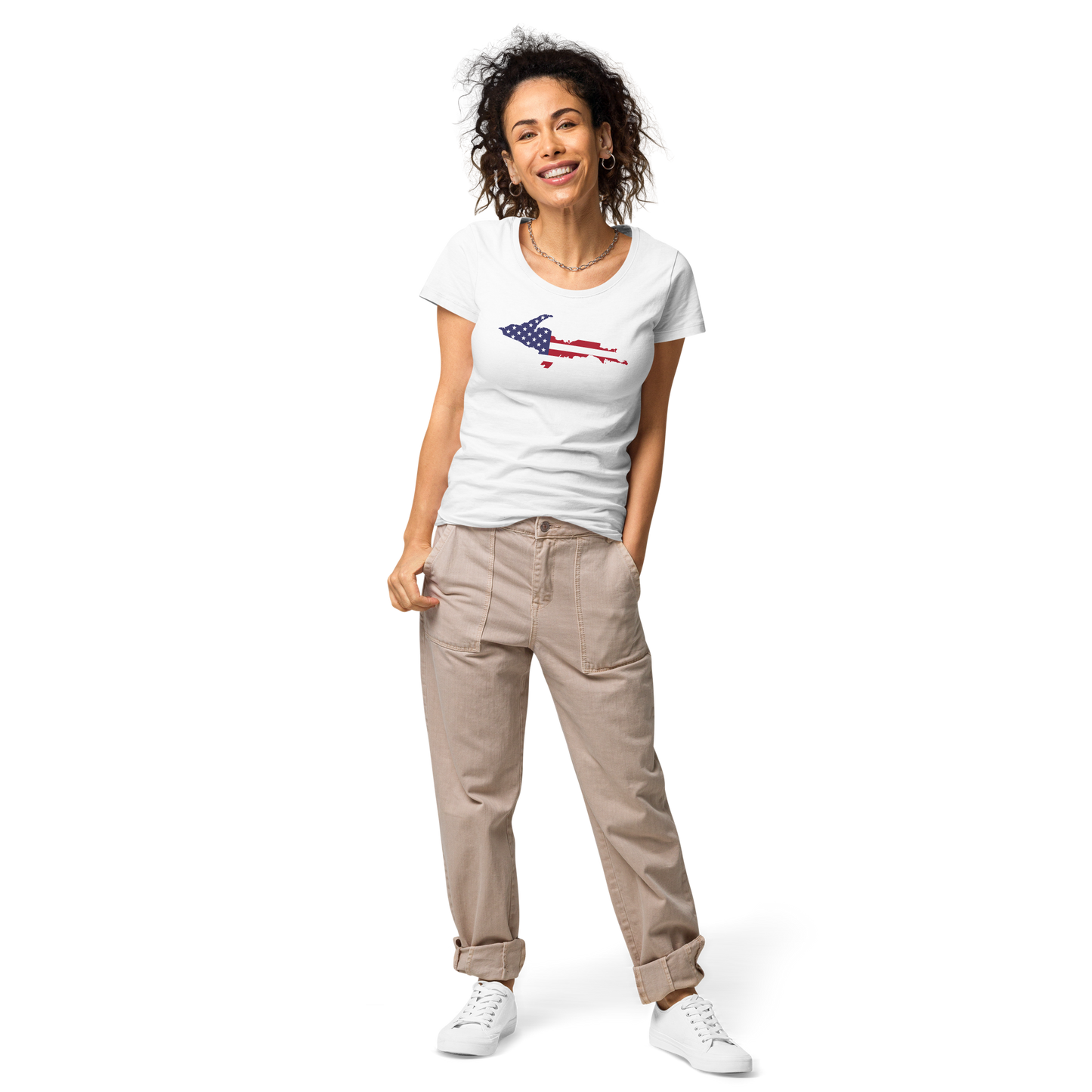 Michigan Upper Peninsula T-Shirt (w/ UP USA Flag Outline | Women's Organic