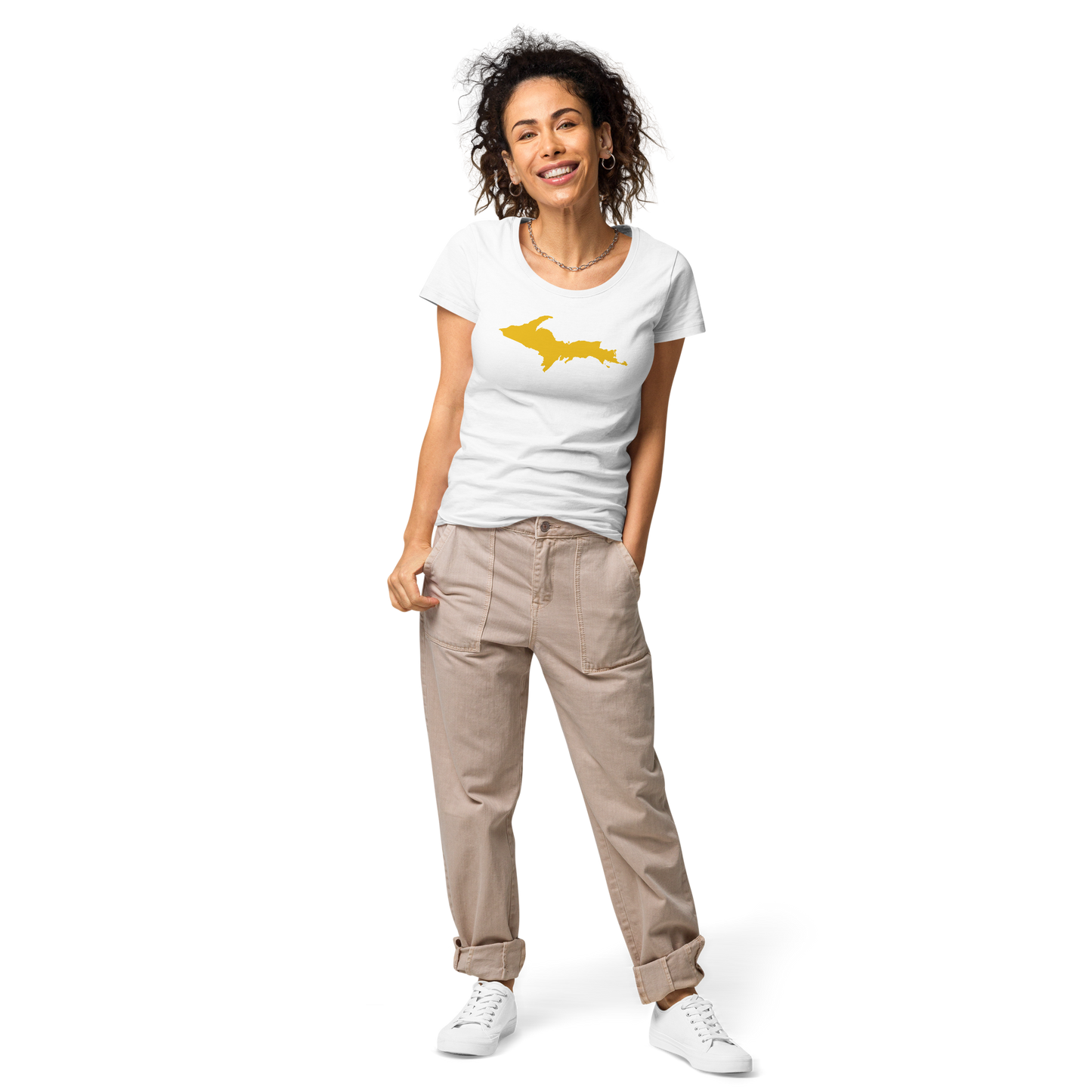 Michigan Upper Peninsula T-Shirt (w/ Gold UP Outline) | Women's Organic