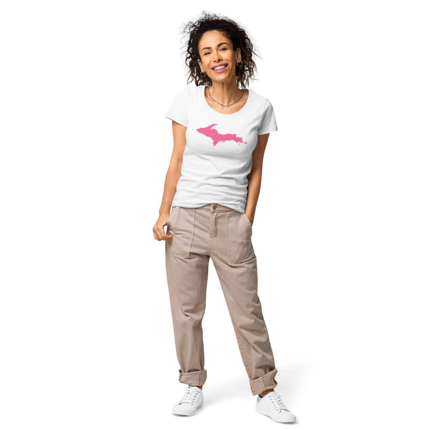 Michigan Upper Peninsula T-Shirt (w/ Pink UP Outline) | Women's Organic