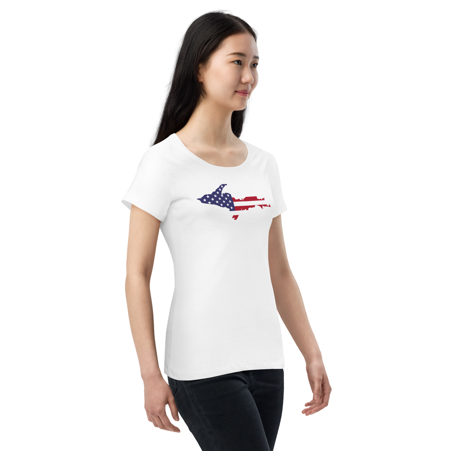 Michigan Upper Peninsula T-Shirt (w/ UP USA Flag Outline | Women's Organic