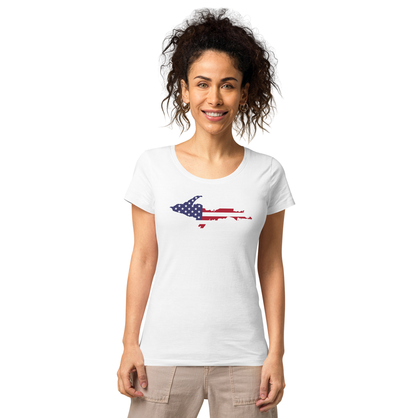 Michigan Upper Peninsula T-Shirt (w/ UP USA Flag Outline | Women's Organic