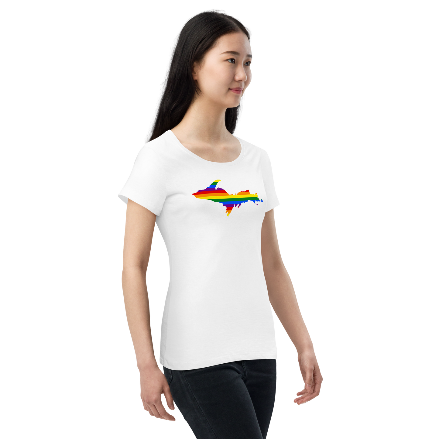 Michigan Upper Peninsula T-Shirt (w/ UP Pride Flag Outline) | Women's Organic