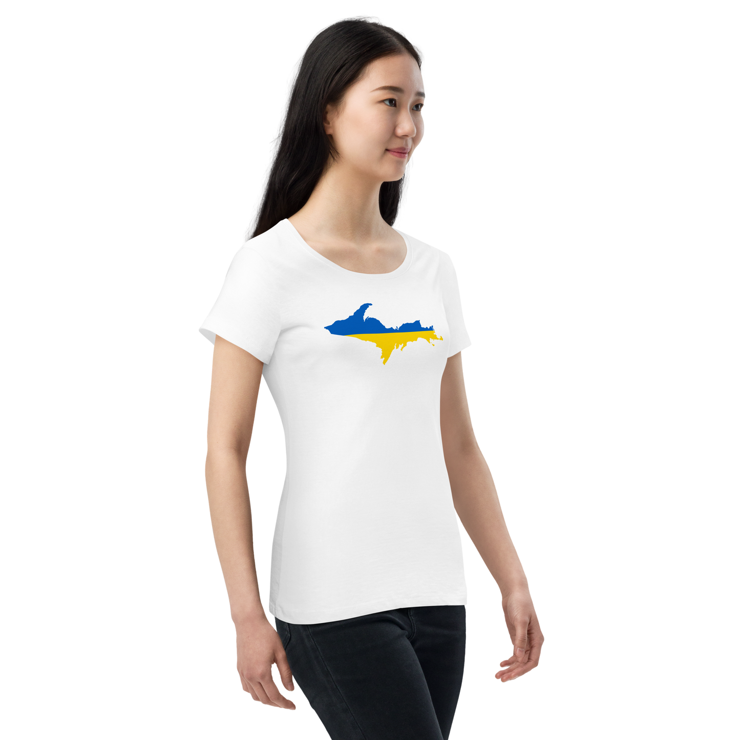 Michigan Upper Peninsula T-Shirt (w/ UP Ukraine Flag Outline) | Women's Organic