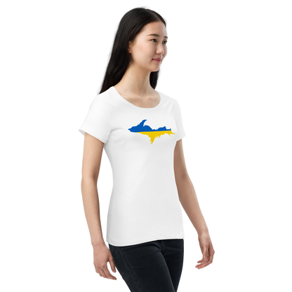 Michigan Upper Peninsula T-Shirt (w/ UP Ukraine Flag Outline) | Women's Organic