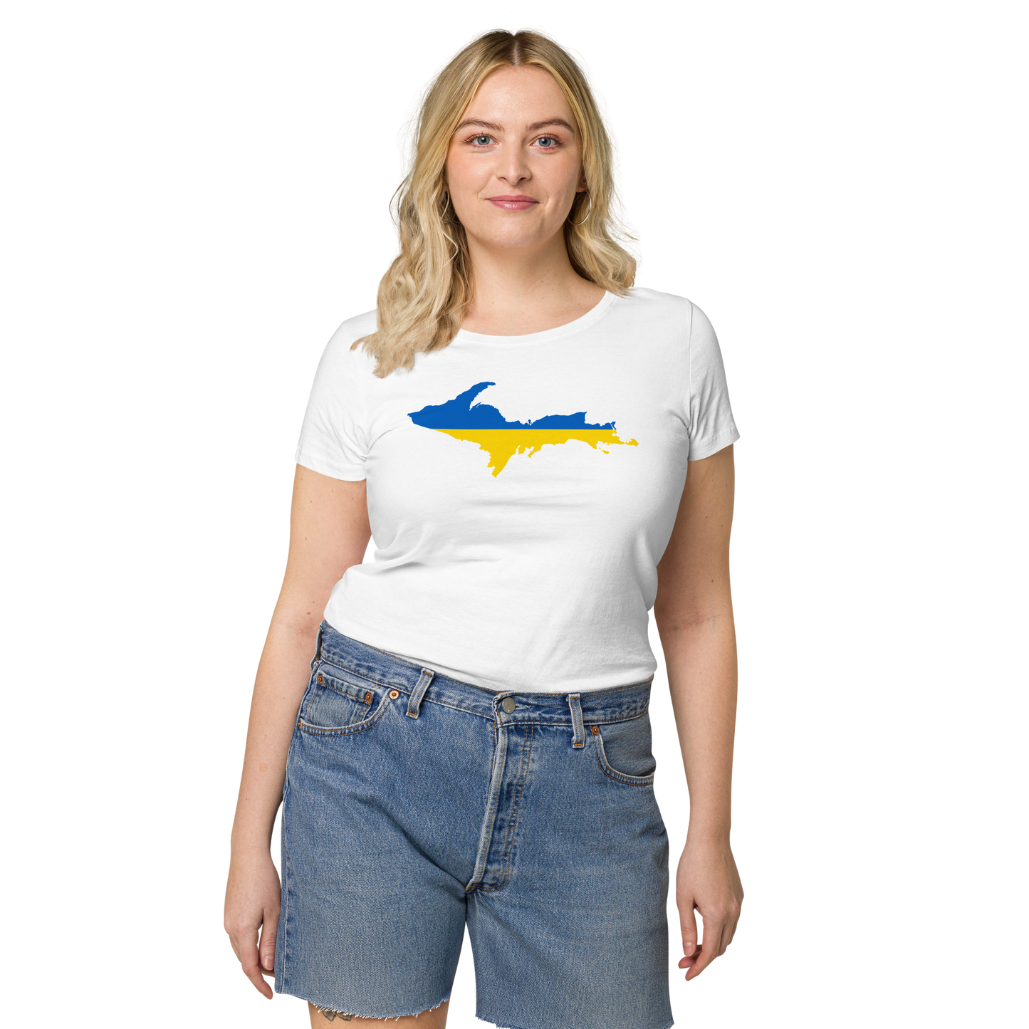 Michigan Upper Peninsula T-Shirt (w/ UP Ukraine Flag Outline) | Women's Organic