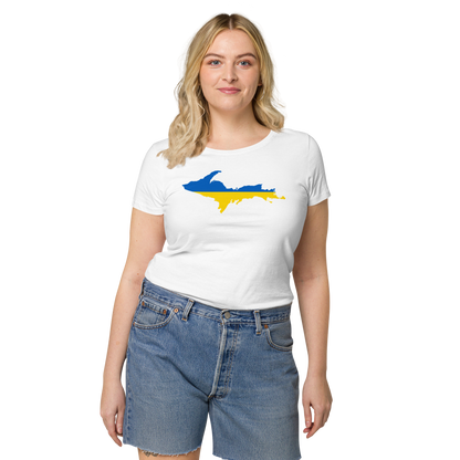 Michigan Upper Peninsula T-Shirt (w/ UP Ukraine Flag Outline) | Women's Organic