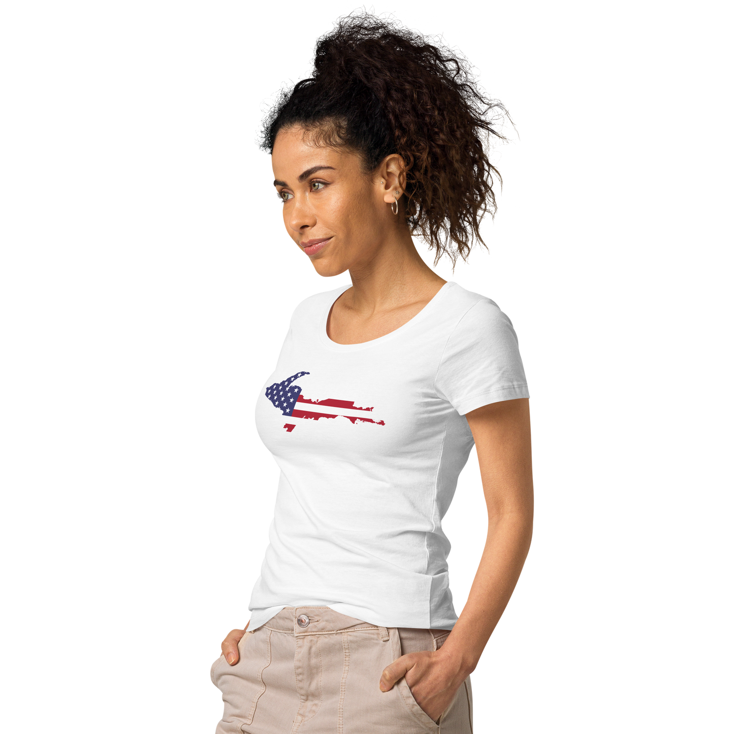 Michigan Upper Peninsula T-Shirt (w/ UP USA Flag Outline | Women's Organic