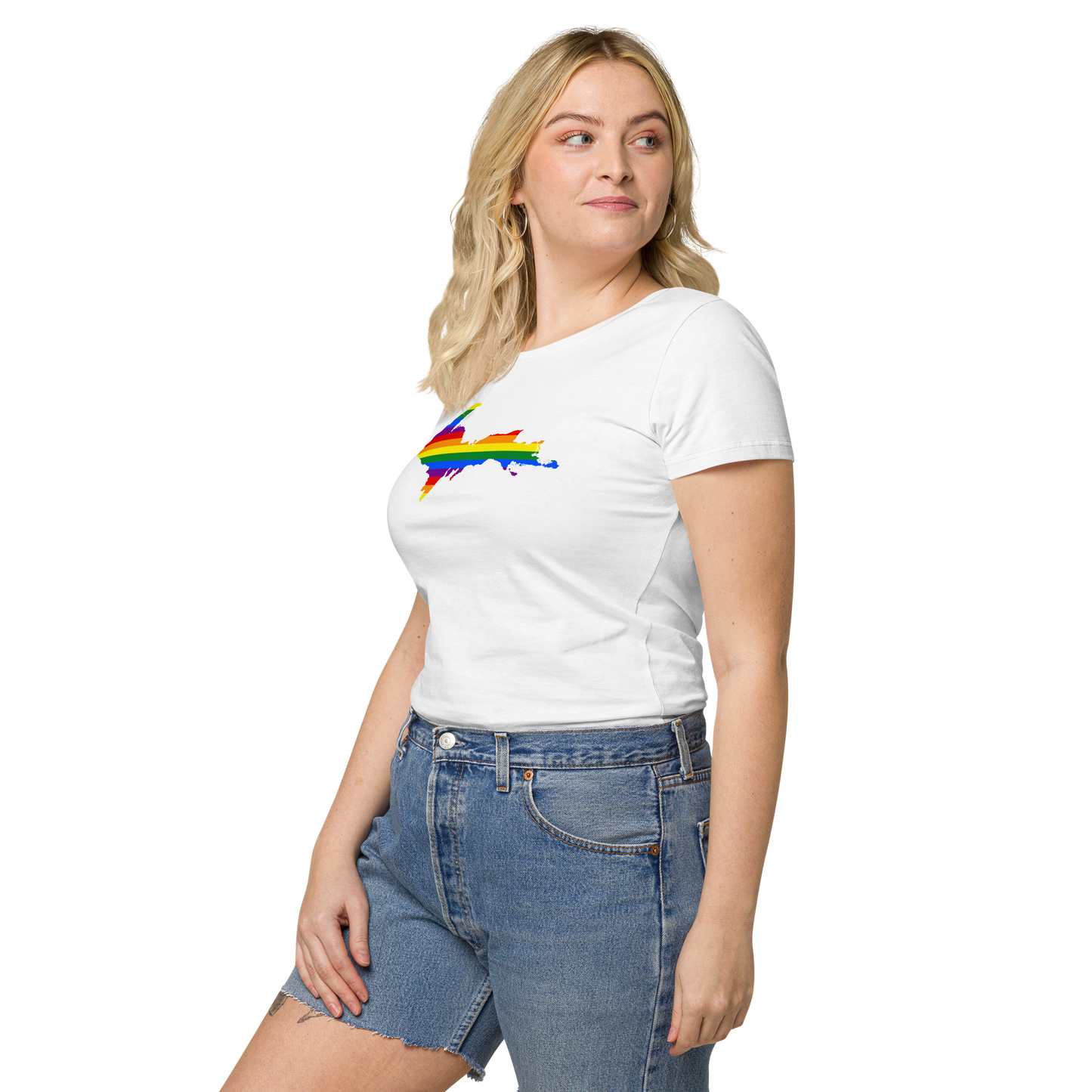 Michigan Upper Peninsula T-Shirt (w/ UP Pride Flag Outline) | Women's Organic