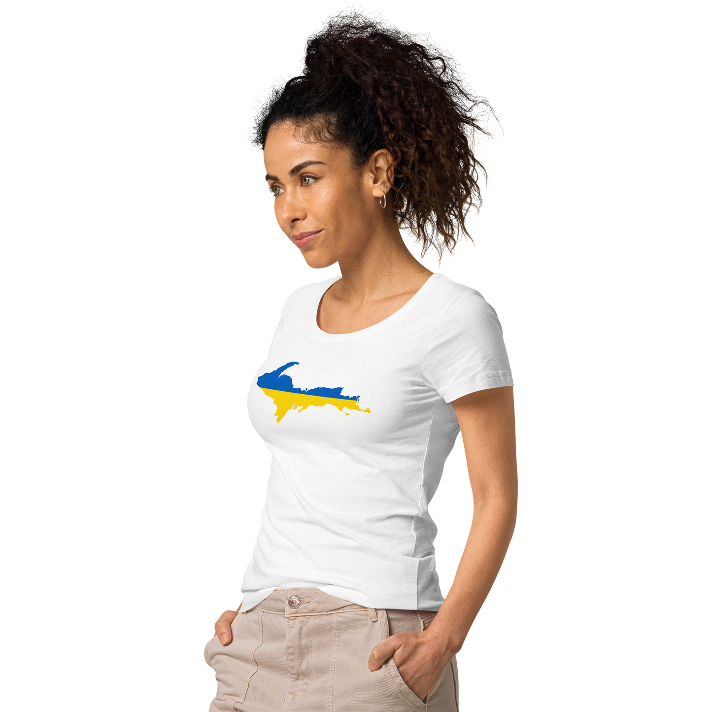 Michigan Upper Peninsula T-Shirt (w/ UP Ukraine Flag Outline) | Women's Organic