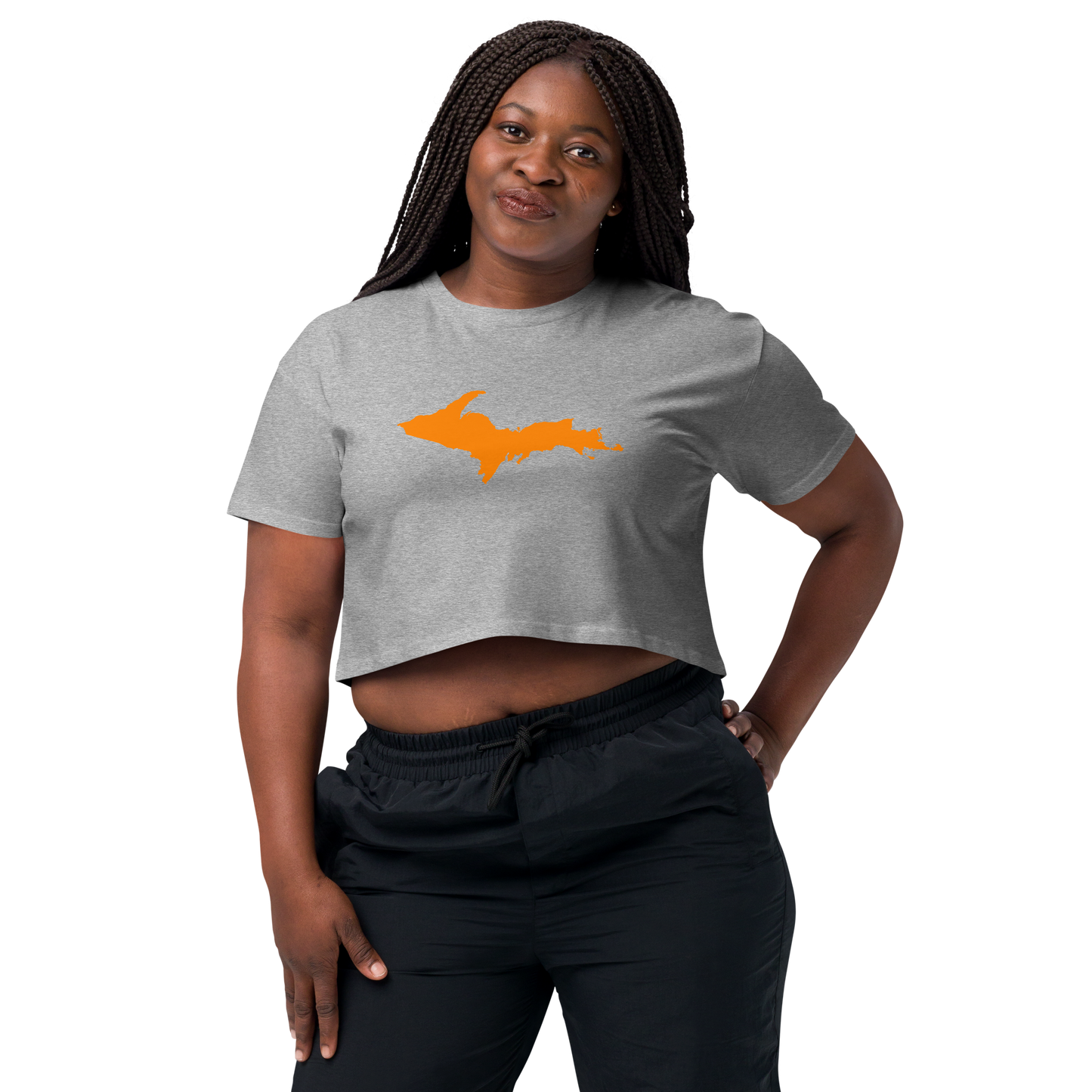 Michigan Upper Peninsula Relaxed Crop Top (w/ Orange UP Outline)