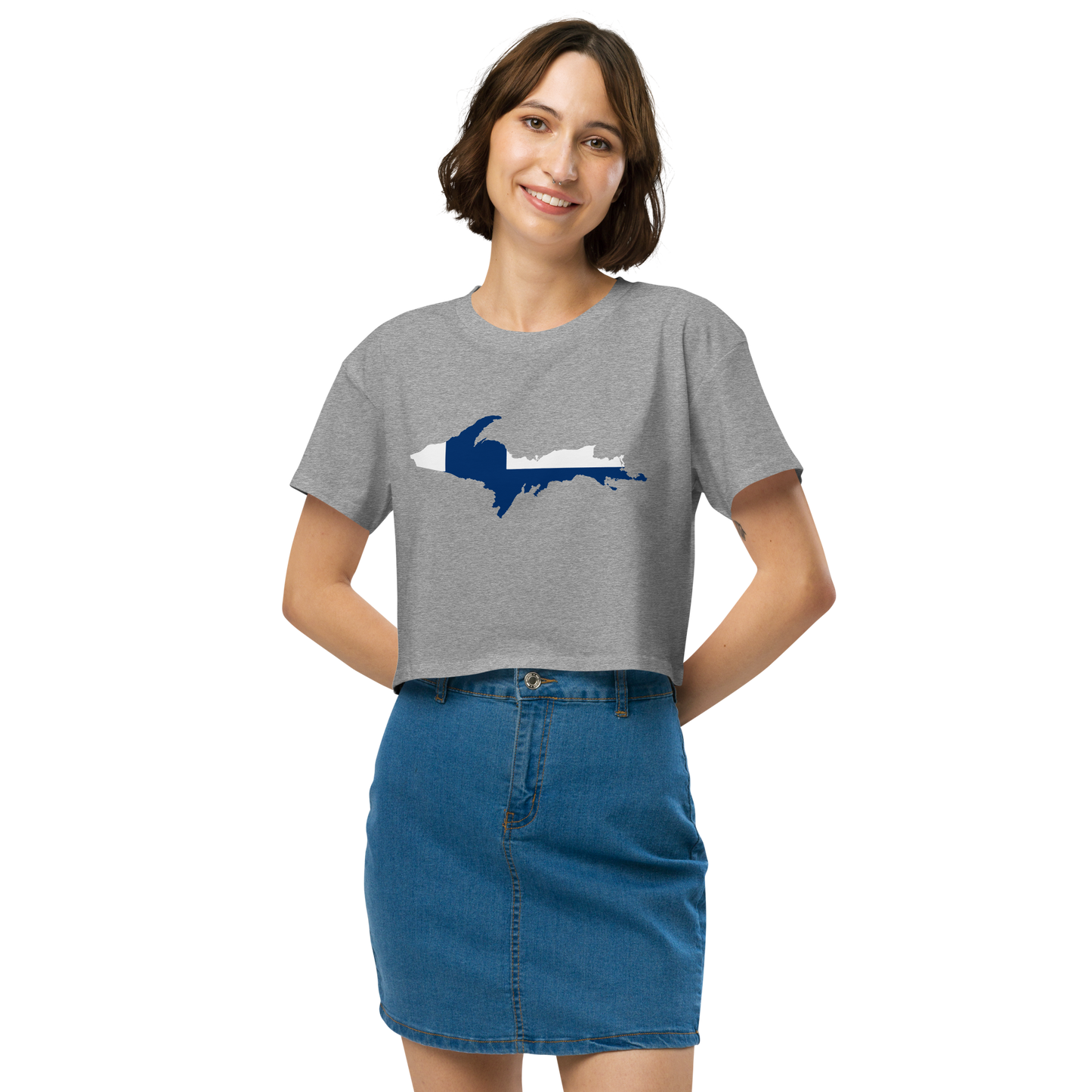 Michigan Upper Peninsula Relaxed Crop Top (w/ UP Finland Flag Outline)