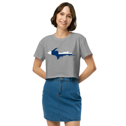 Michigan Upper Peninsula Relaxed Crop Top (w/ UP Finland Flag Outline)