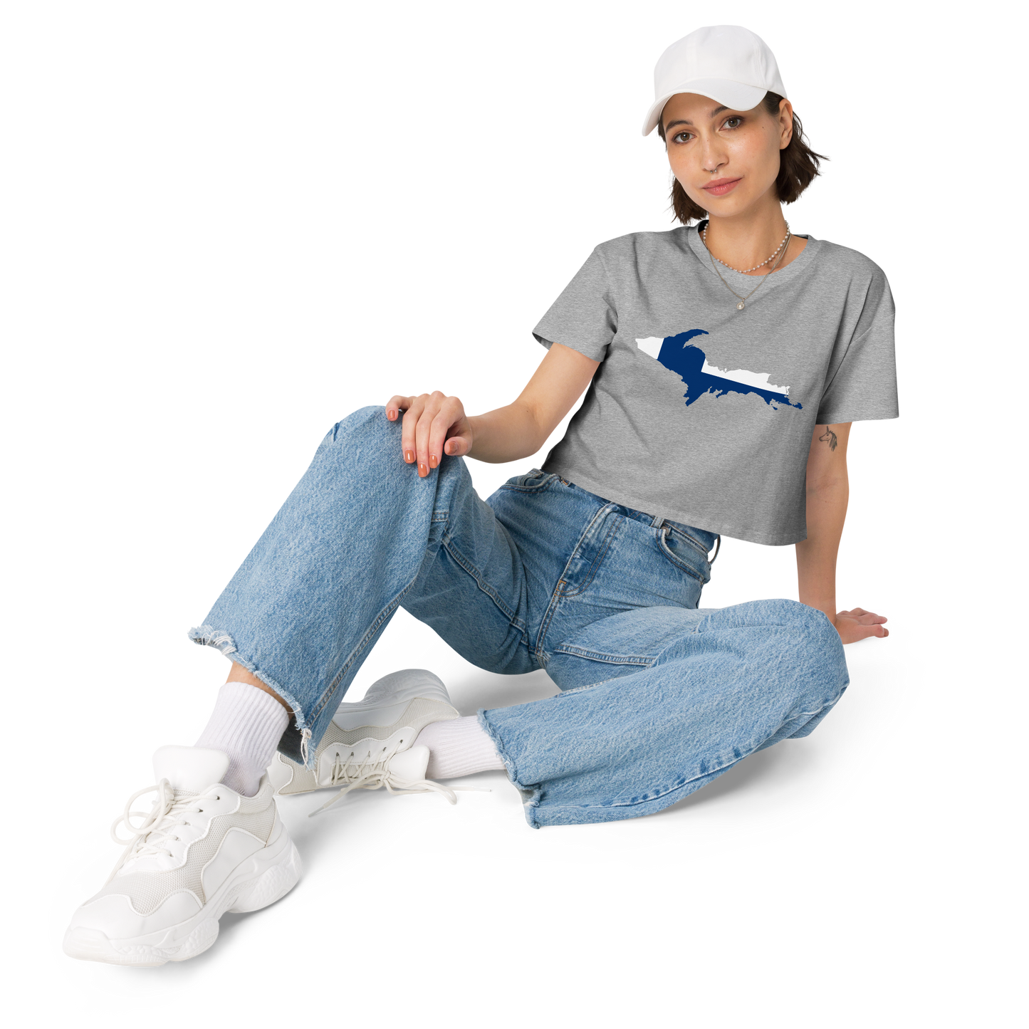 Michigan Upper Peninsula Relaxed Crop Top (w/ UP Finland Flag Outline)