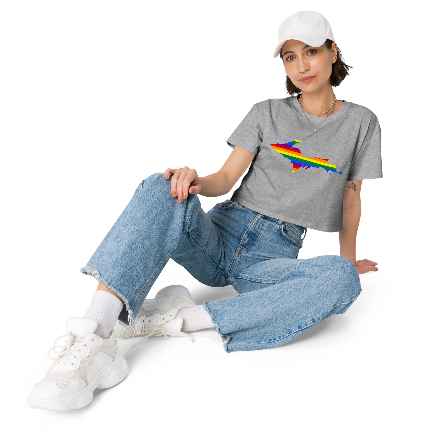 Michigan Upper Peninsula Relaxed Crop Top (w/ UP Pride Flag Outline)