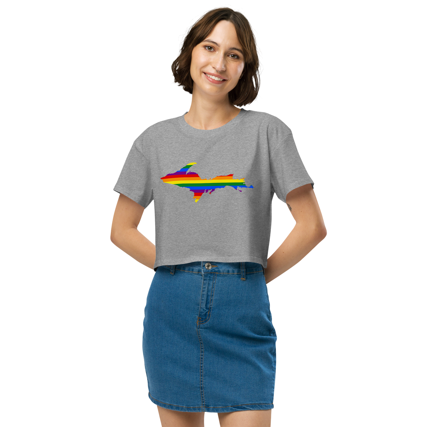 Michigan Upper Peninsula Relaxed Crop Top (w/ UP Pride Flag Outline)