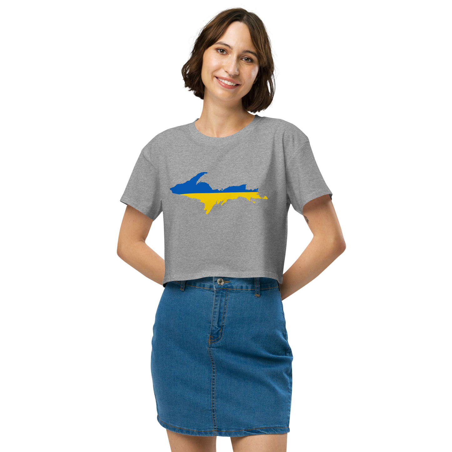 Michigan Upper Peninsula Relaxed Crop Top (w/ UP Ukraine Flag Outline)