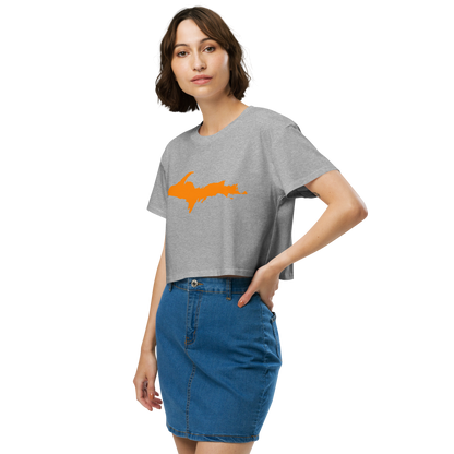 Michigan Upper Peninsula Relaxed Crop Top (w/ Orange UP Outline)