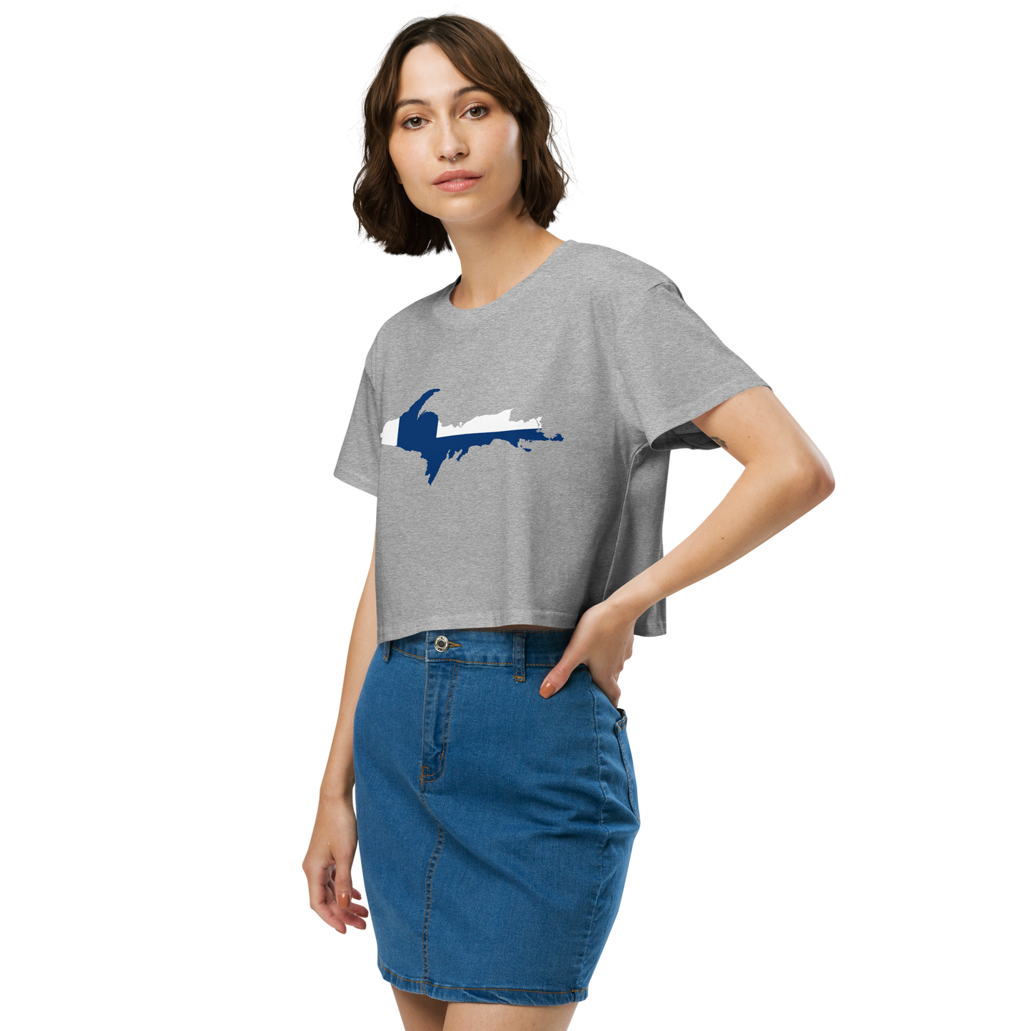 Michigan Upper Peninsula Relaxed Crop Top (w/ UP Finland Flag Outline)