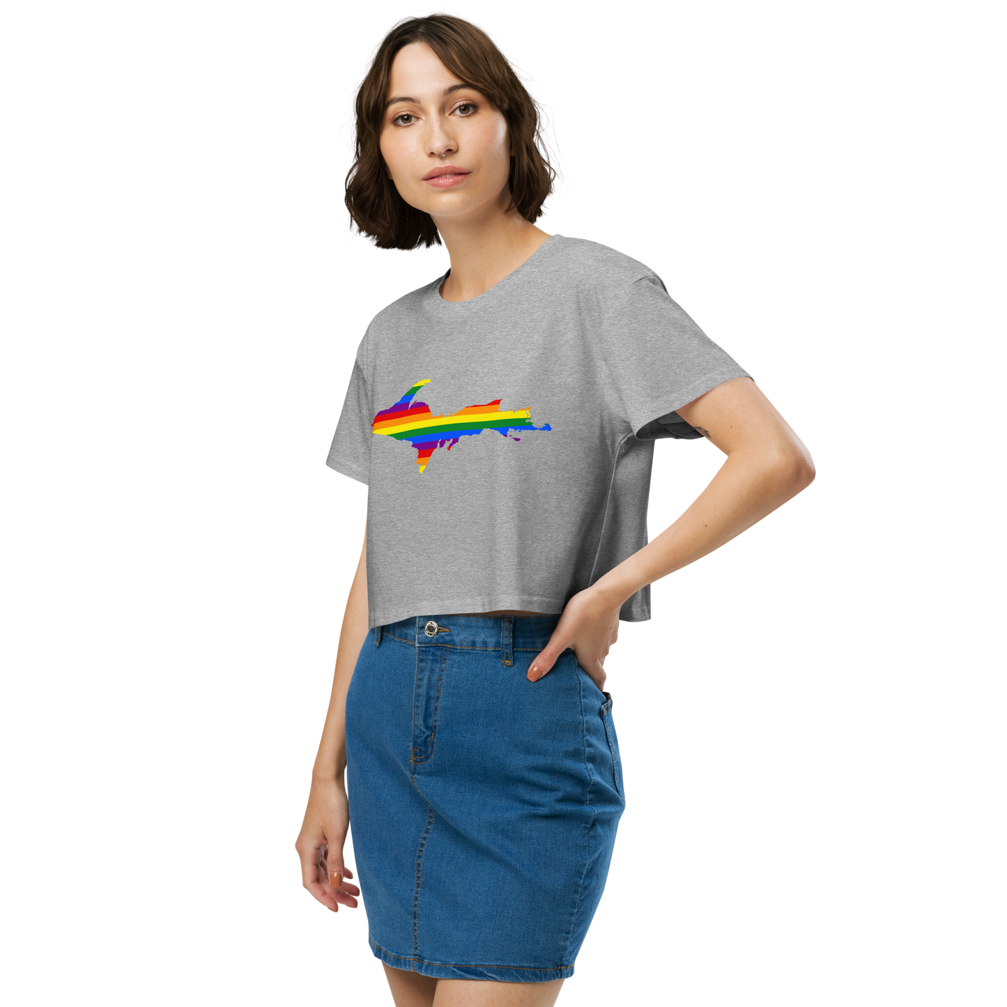 Michigan Upper Peninsula Relaxed Crop Top (w/ UP Pride Flag Outline)