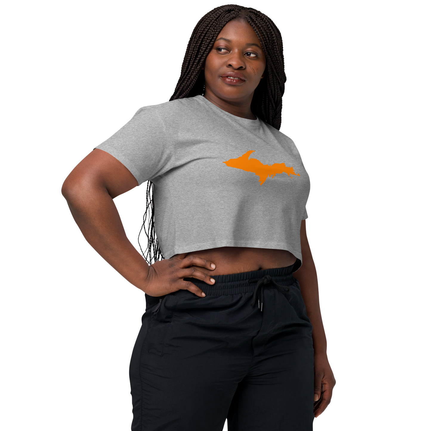 Michigan Upper Peninsula Relaxed Crop Top (w/ Orange UP Outline)